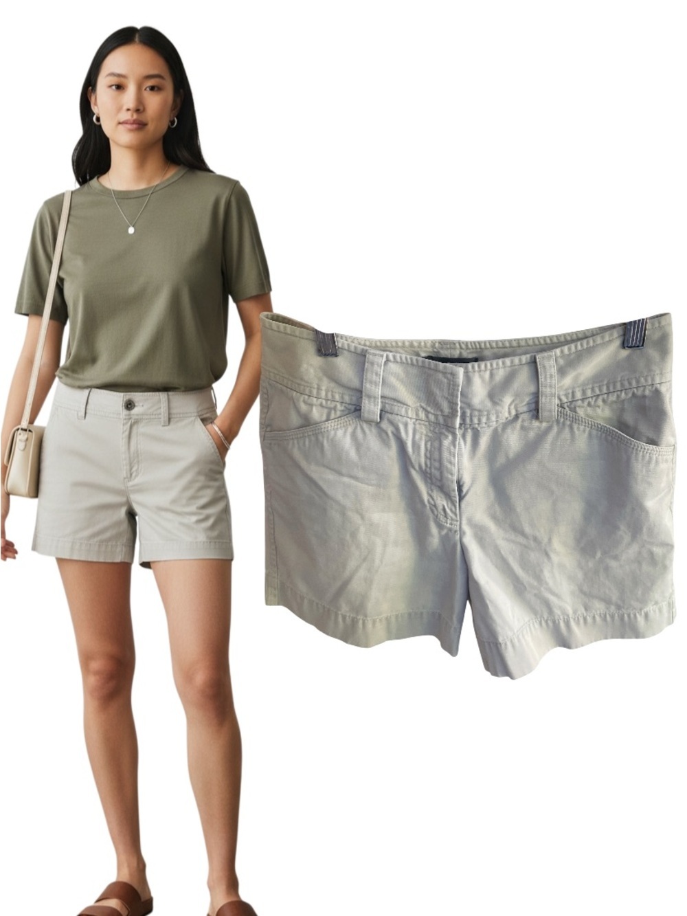 Ann Taylor Signature Fit Khaki Chino Shorts Size 4 Cotton Classic 5" Inseam